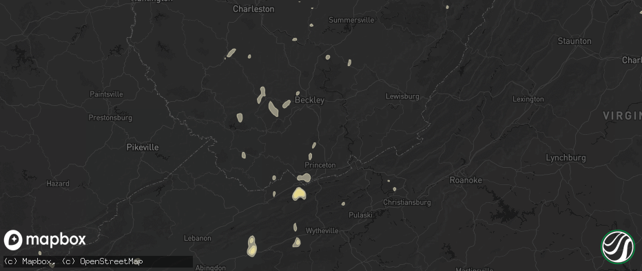 Hail map in Flat Top, WV on July 4, 2026