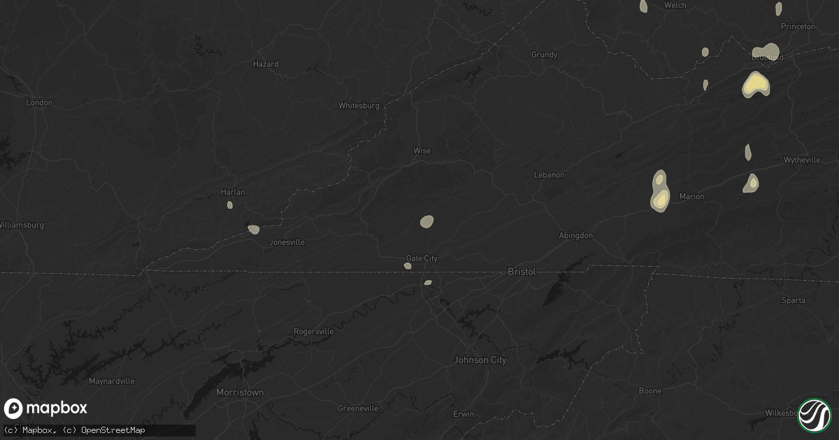 Hail map in Fort Blackmore, VA on July 4, 2026