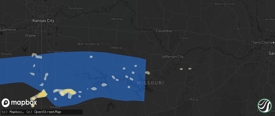 Hail map in Fortuna, MO on July 4, 2026