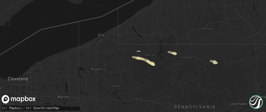 Hail map in Garland, PA on July 4, 2026
