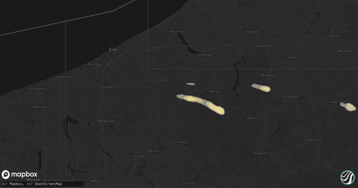 Hail map in Garland, PA on July 4, 2026