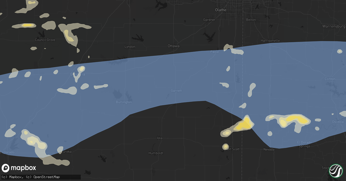 Hail map in Garnett, KS on July 4, 2026