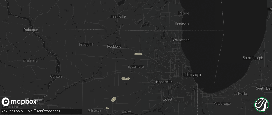 Hail map in Genoa, IL on July 4, 2026