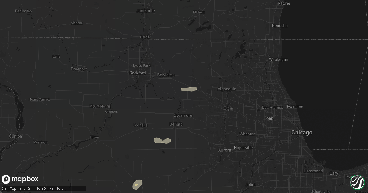Hail map in Genoa, IL on July 4, 2026