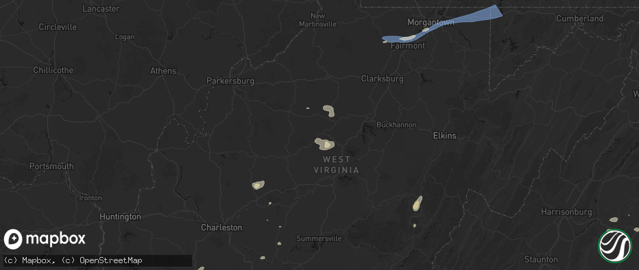 Hail map in Glenville, WV on July 4, 2026
