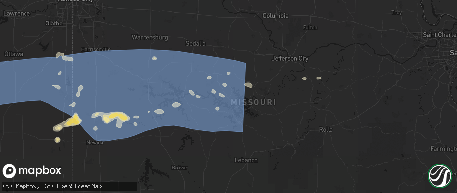 Hail map in Gravois Mills, MO on July 4, 2026