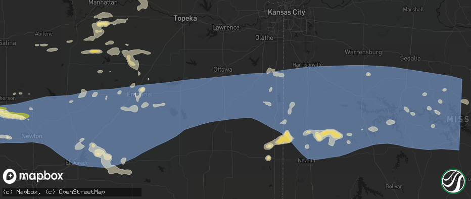 Hail map in Greeley, KS on July 4, 2026