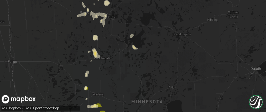 Hail map in Hackensack, MN on July 4, 2026