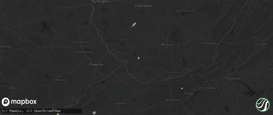 Hail map in Hanover, WV on July 4, 2026