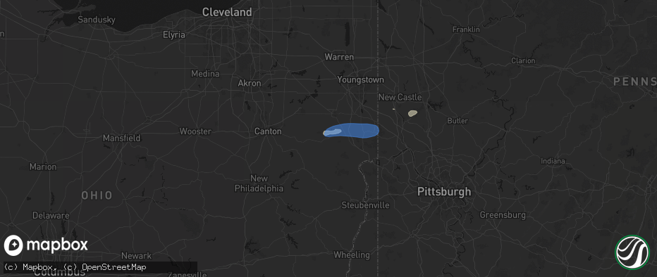Hail map in Hanoverton, OH on July 4, 2026