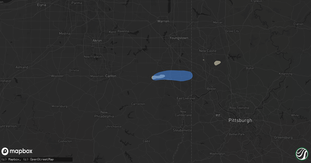 Hail map in Hanoverton, OH on July 4, 2026