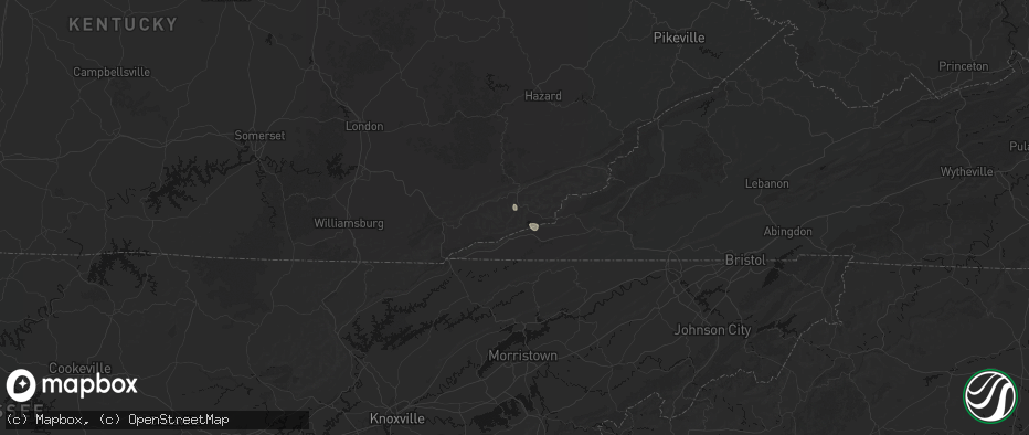 Hail map in Harlan, KY on July 4, 2026