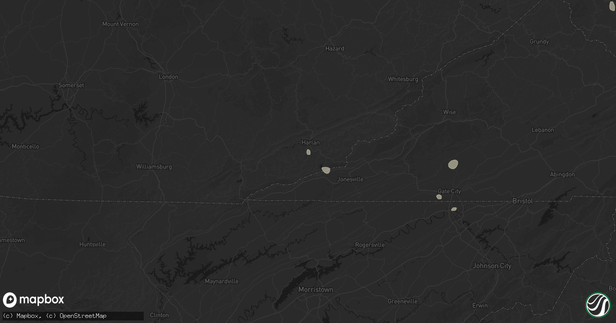 Hail map in Harlan, KY on July 4, 2026
