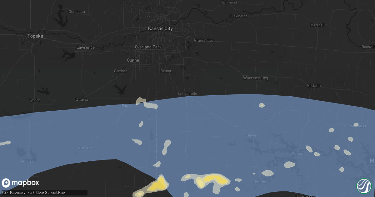 Hail map in Harrisonville, MO on July 4, 2026