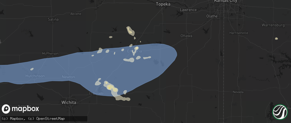 Hail map in Hartford, KS on July 4, 2026
