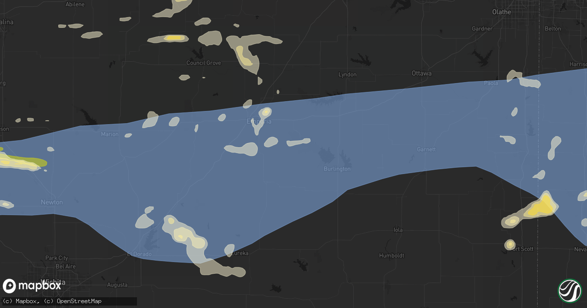 Hail map in Hartford, KS on July 4, 2026