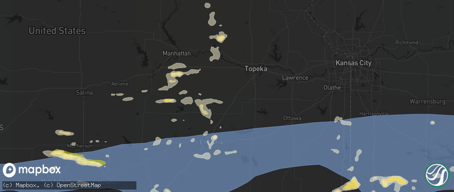 Hail map in Harveyville, KS on July 4, 2026