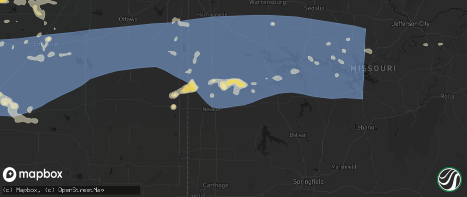 Hail map in Harwood, MO on July 4, 2026