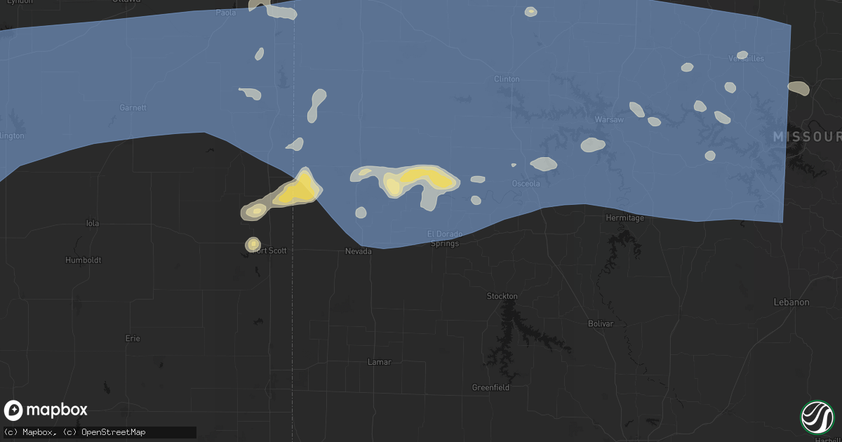 Hail map in Harwood, MO on July 4, 2026