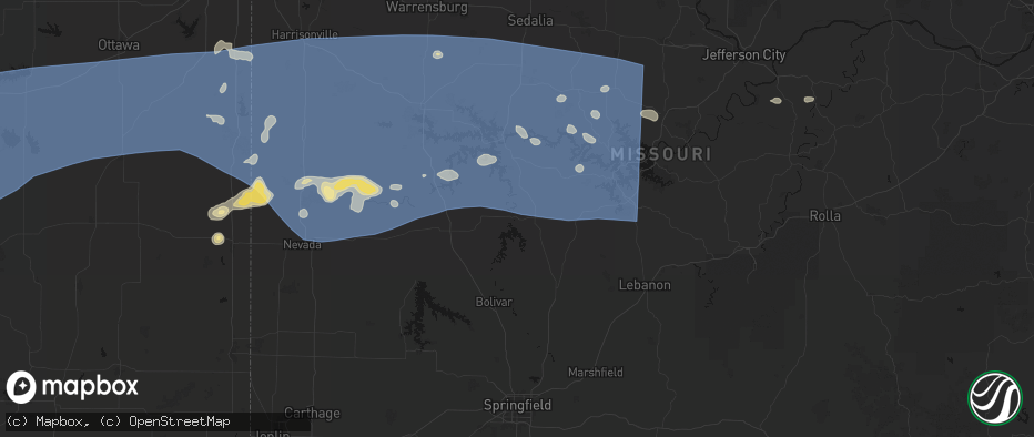 Hail map in Hermitage, MO on July 4, 2026