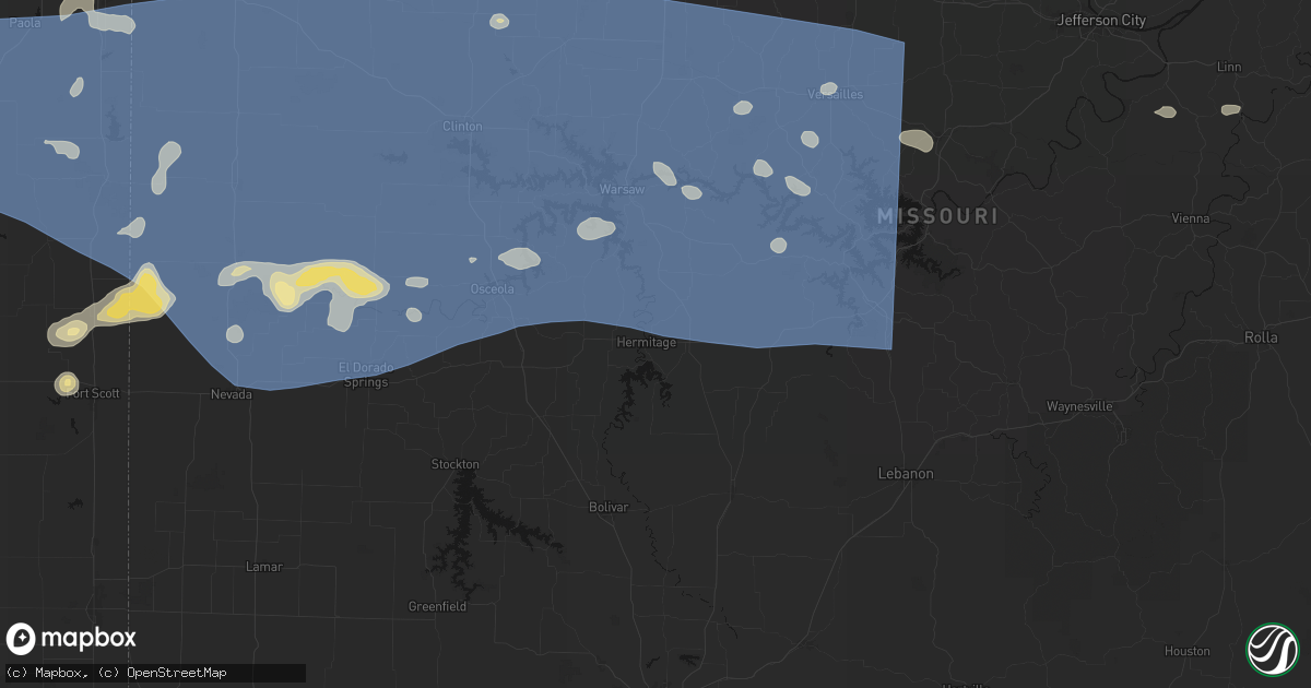 Hail map in Hermitage, MO on July 4, 2026