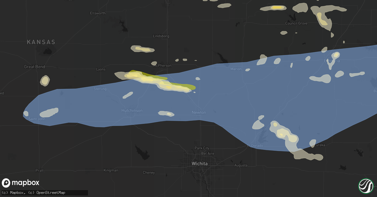Hail map in Hesston, KS on July 4, 2026