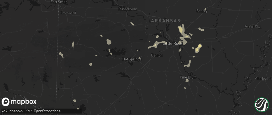 Hail map in Hot Springs National Park, AR on July 4, 2026