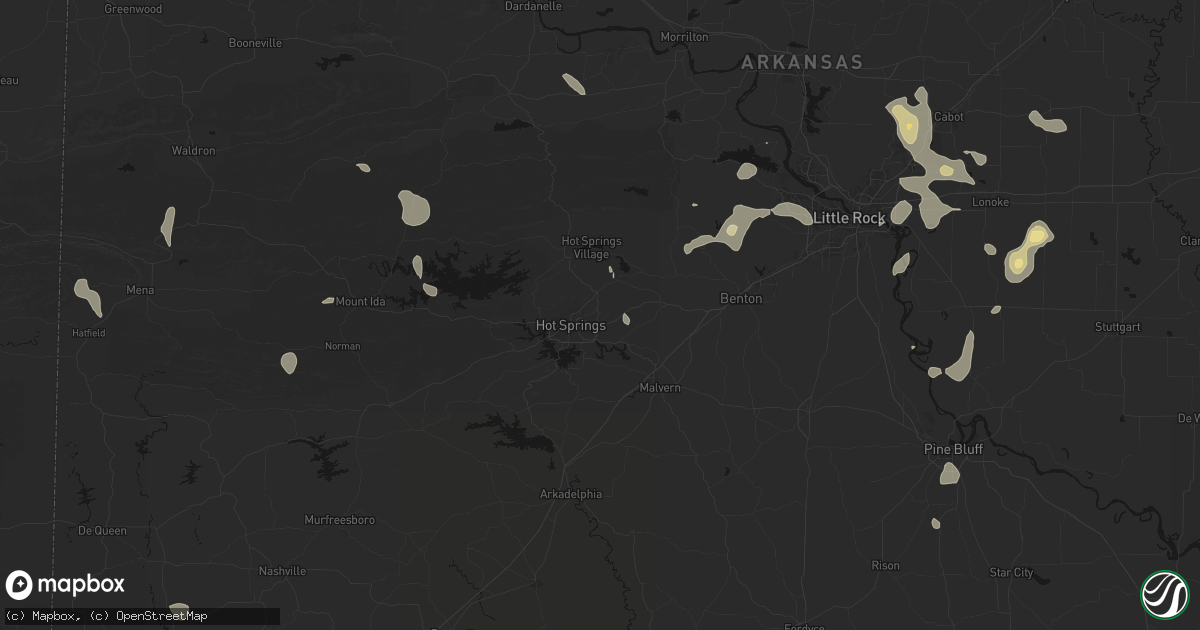 Hail map in Hot Springs National Park, AR on July 4, 2026
