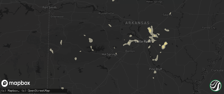 Hail map in Hot Springs Village, AR on July 4, 2026