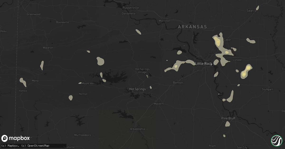 Hail map in Hot Springs Village, AR on July 4, 2026