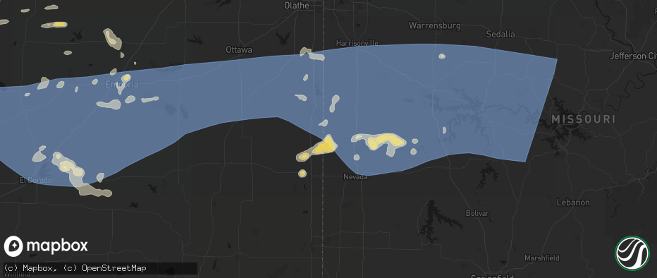 Hail map in Hume, MO on July 4, 2026