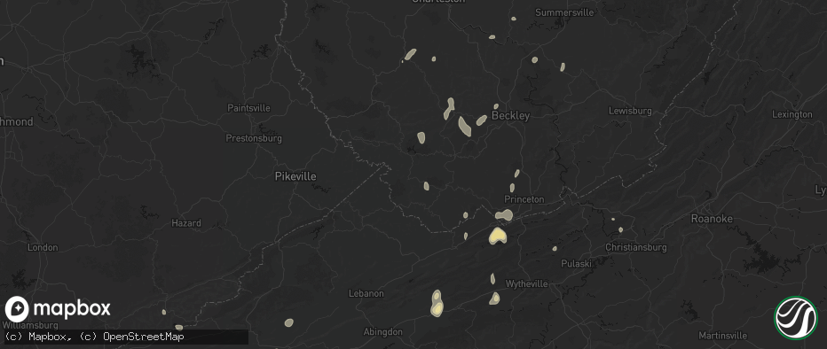 Hail map in Iaeger, WV on July 4, 2026