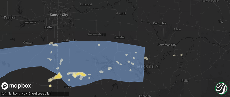 Hail map in Ionia, MO on July 4, 2026