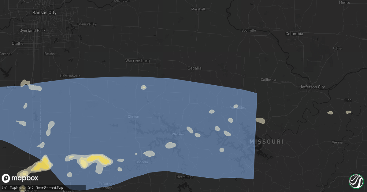 Hail map in Ionia, MO on July 4, 2026