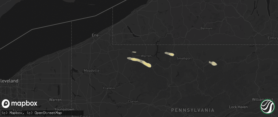 Hail map in Irvine, PA on July 4, 2026