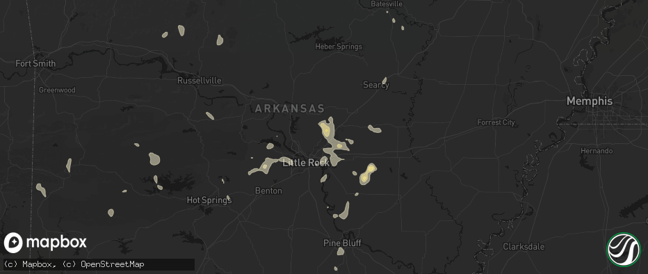 Hail map in Jacksonville, AR on July 4, 2026