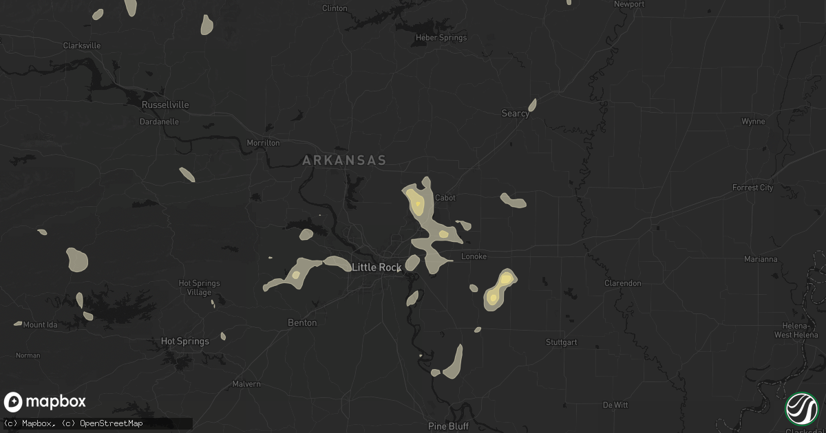 Hail map in Jacksonville, AR on July 4, 2026