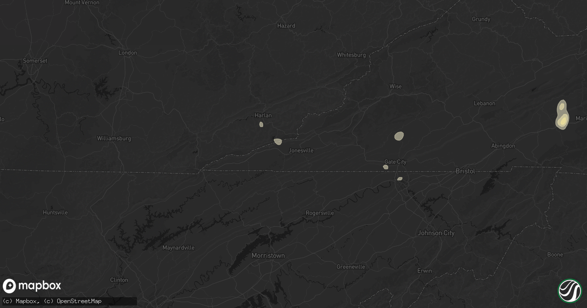 Hail map in Jonesville, VA on July 4, 2026
