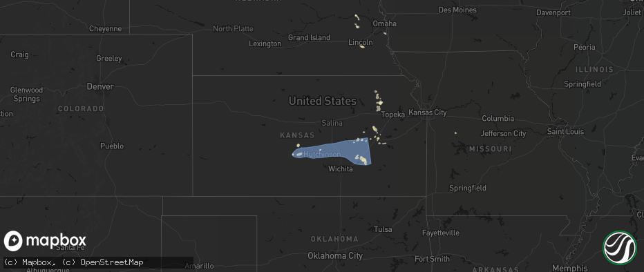 Hail map in Kansas on July 4, 2026