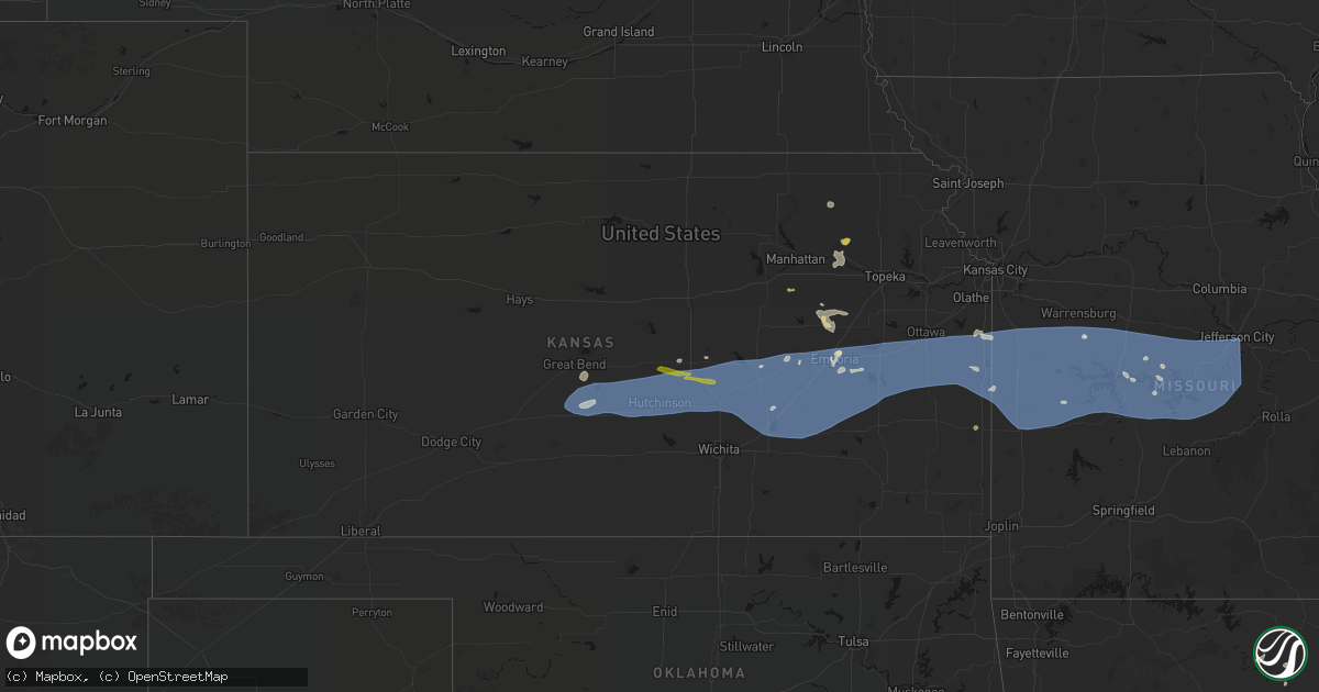 Hail map in Kansas on July 4, 2026