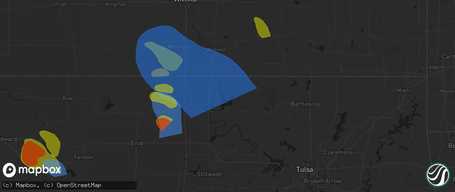 Hail map in Kaw City, OK on July 4, 2026
