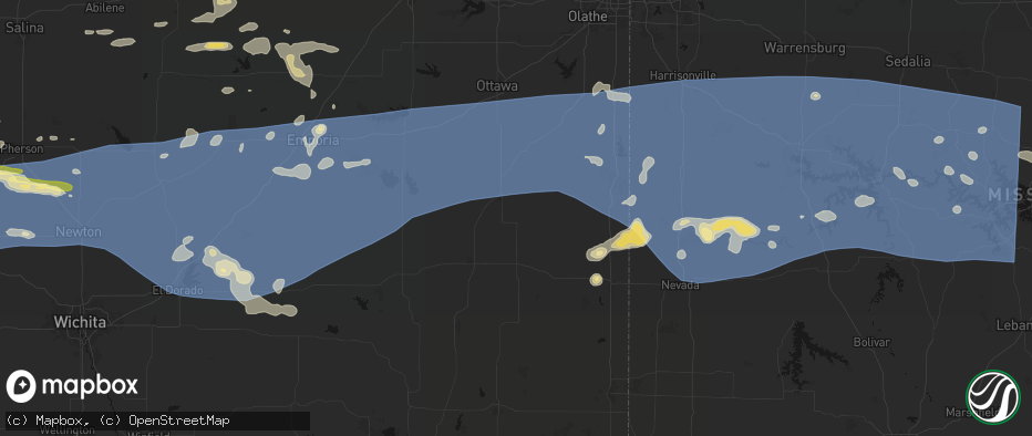 Hail map in Kincaid, KS on July 4, 2026