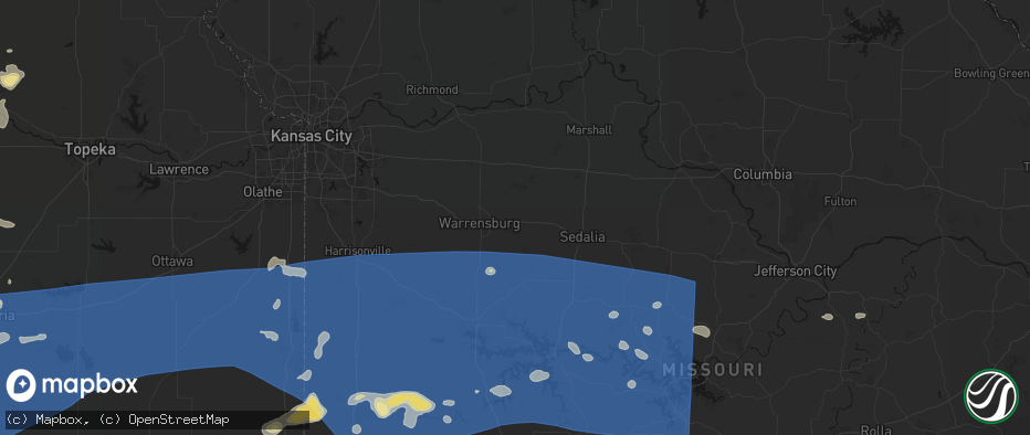 Hail map in Knob Noster, MO on July 4, 2026
