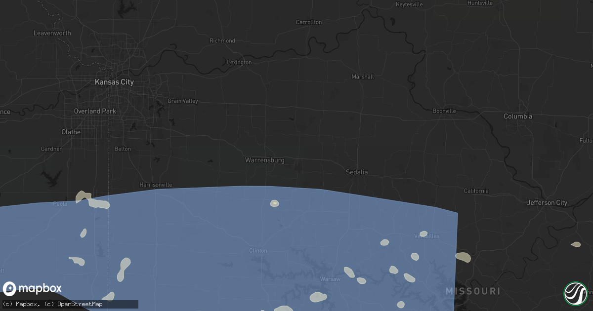Hail map in Knob Noster, MO on July 4, 2026