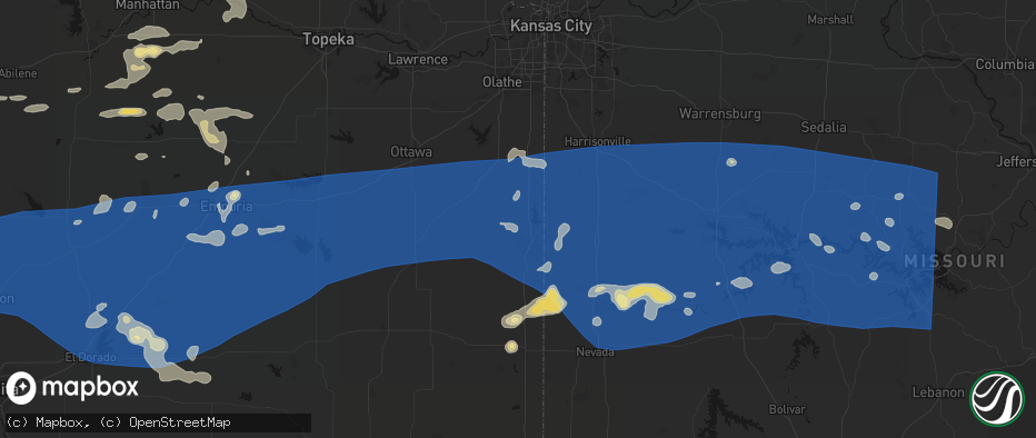 Hail map in La Cygne, KS on July 4, 2026