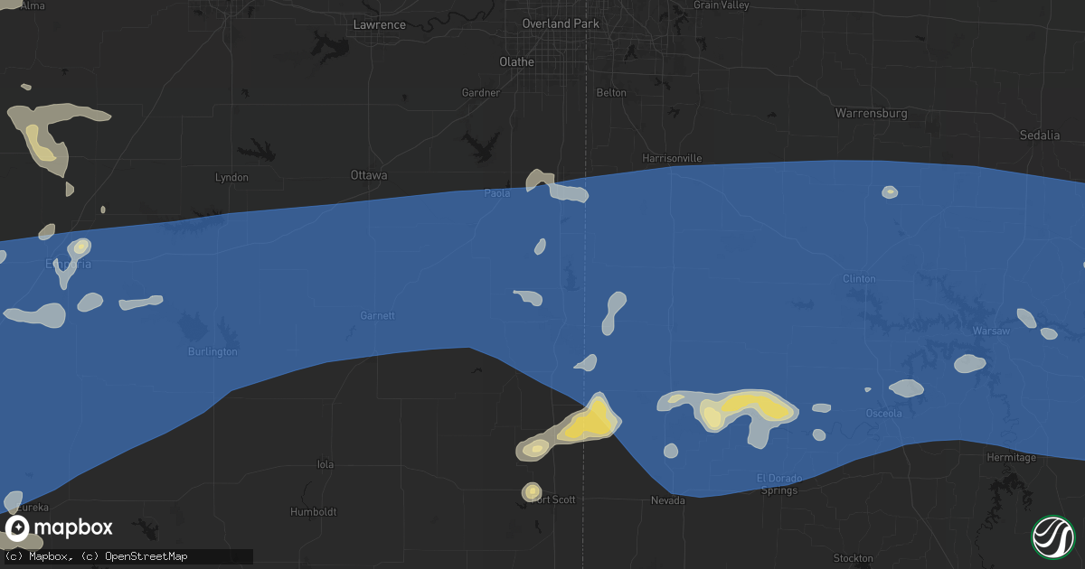 Hail map in La Cygne, KS on July 4, 2026