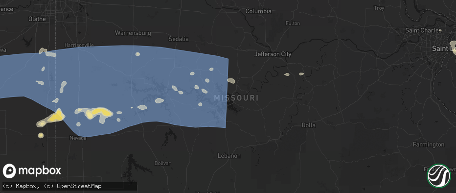 Hail map in Lake Ozark, MO on July 4, 2026