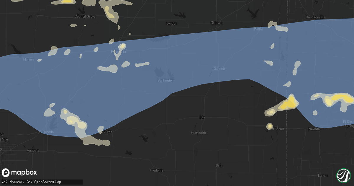 Hail map in Le Roy, KS on July 4, 2026