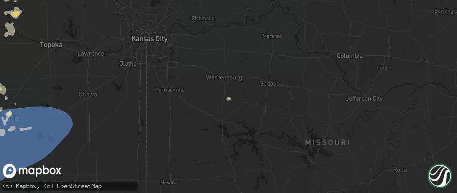 Hail map in Leeton, MO on July 4, 2026
