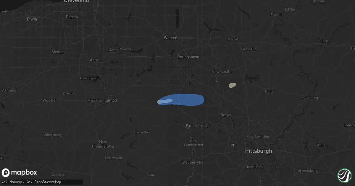 Hail map in Leetonia, OH on July 4, 2026